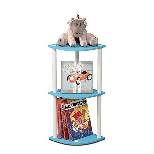 Furinno TURN-N-TUBE Corner Shelf, 3-Tier Corner Bookshelf, Display Storage Shelves with Open Shelves, for Organization and Storage, Living Room, Home Office, Garage, Light Blue - color: Light Blue/White, size: 3-Tier Round Tube