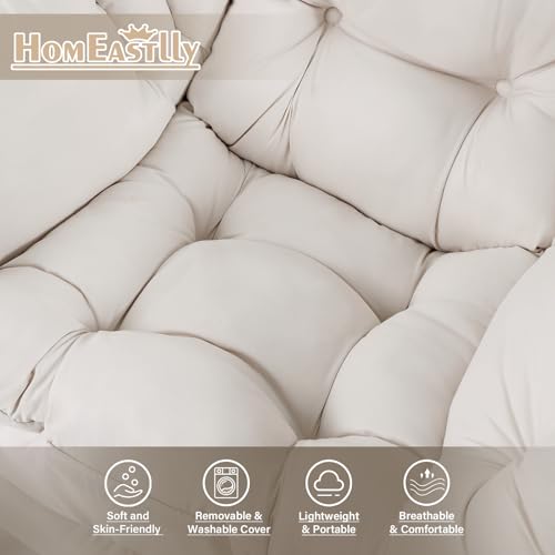 Lazy Chair with Ottoman, Soft Comfy Chair for Bedroom, Beige | Reading Accent Lounge Chair with folding Foot Stool for Living Room Dorm Apartment, sturdy metal frame - color: Beige