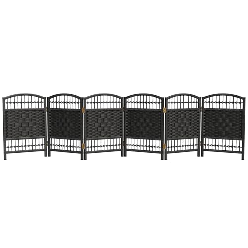 Red Lantern 2 ft. Short Fiber Weave Folding Screen - Black - 6 Panels - color: Black, size: 6 Panel