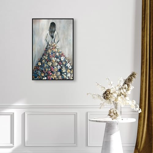 Oliver Gal Girl with Flower Thoughts Canvas Print Wall Art for Living Room, Bedroom, and Bathroom, 20" x 30", Black Floater Frame - color: Black Floater Frame, size: 30"L x 20"W