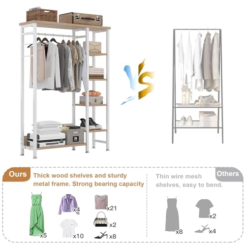 VECELO Open Garment Clothing Rack, Free-Standing Heavy Duty Storage Closet with 5 Shelves and Hanging Rod for Small Spaces, Max Load 350LBS, Nature White - color: Nature White