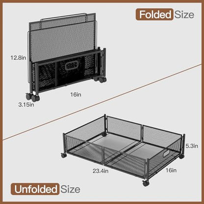 Gawerk Under Bed Storage with Wheels, Foldable Metal Mesh Underbed Storage Container Bins, Tool-free Assembly Clothes Drawer Organizer,2Pack - color: Black