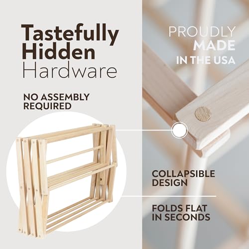 Clothes Drying Rack: Solid Maple Hard Wood Laundry Rack for Blankets, Towels, Bedding & More, Heavy Duty Folding Drying Rack, Made in USA, No Assembly Needed, XXLarge - color: Xx-large