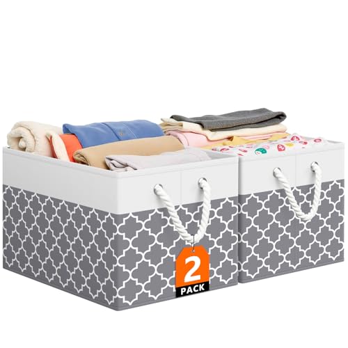 StorageTastic Storage Bin,Collapsible Storage Basket | For Organizing,Large Storage Boxes With Rope Handles,Storage Containers,Clover Grey,2 Pack - color: Clover Grey, size: 15" X 10" X 9.5" (2 Pack)