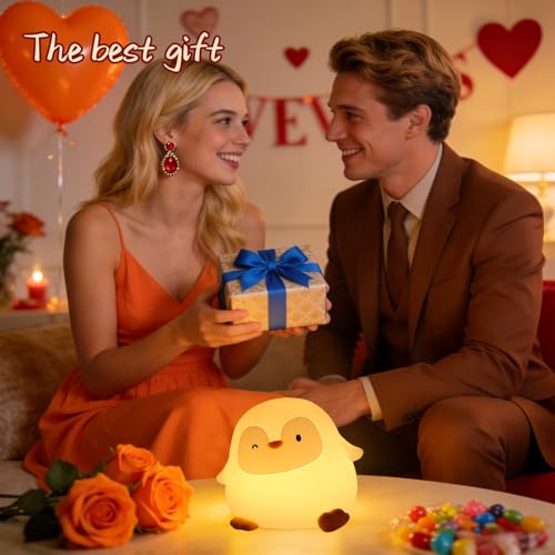 Rytinazzz Silicone Night Light for Kids, 50H Long Battery Penguin Lamp, Gift for Kids, Rechargeable Tap Control, Soft Dimmable Bedside Light with Timer - color: Penguin