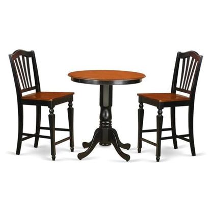East West Furniture JACH3-BLK-W 3 Piece Kitchen Counter Height Dining Table Set Contains a Round Pub Table with Pedestal and 2 Dining Room Chairs, 36x36 Inch, Black & Cherry - color: Jach3-blk-w