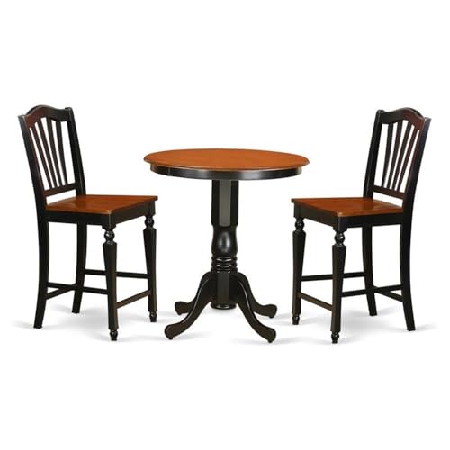 East West Furniture JACH3-BLK-W 3 Piece Kitchen Counter Height Dining Table Set Contains a Round Pub Table with Pedestal and 2 Dining Room Chairs, 36x36 Inch, Black & Cherry - color: Jach3-blk-w
