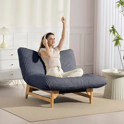 Modern Accent Chair for Living Room, Comfy Corduroy Chaise Lounge with Solid Wood Base, Oversized Single Sofa Reading Armchair with Thick Padded Cushion for Bedroom Small Spaces, Dark Grey