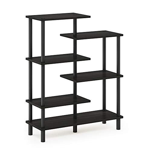 Furinno Turn-N-Tube 6-Tier Accent Display Rack, Espresso/Black | Zig-Zag Display Shelf, Open Shelves, Round Tubes, for Organization and Storage, Living Room, Garage, Home Office - color: Espresso/Black, style: 6-Tiers, Side Ladder