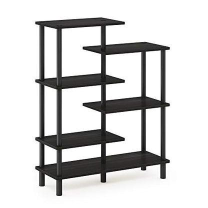 Furinno Turn-N-Tube 6-Tier Accent Display Rack, Espresso/Black | Zig-Zag Display Shelf, Open Shelves, Round Tubes, for Organization and Storage, Living Room, Garage, Home Office - color: Espresso/Black, style: 6-Tiers, Side Ladder