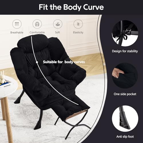 Lazy Chair with Folding Ottoman Modern Large Accent Chair,Contemporary Lounge Leisure Sofa Chair with Armrests Upholstered Sofa Armchair Reading Chair for Bedroom,Dorm & Office(Black-f) - color: Black