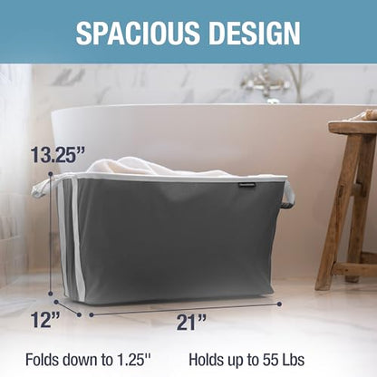 CleverMade Collapsible Laundry Basket, 60L Pop-Up Hamper, 2 Pack, Charcoal | Clear Floor Space Between Laundry Days | Each Basket Holds 55 lb, Stays Upright While Loading, and Folds to 1.25 Inches - color: Charcoal Gray