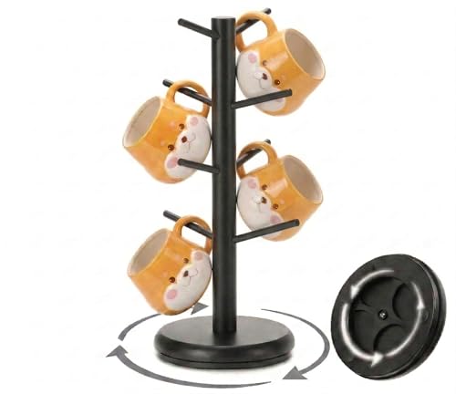 BAMBANG Mug Holder, 360° Rotating Mug Tree Holds 8 Coffee Cups, Space Saving Mug Rack with Stable Base for Kitchen Coffee Bar - color: Black