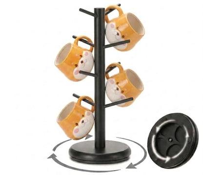 BAMBANG Mug Holder, 360° Rotating Mug Tree Holds 8 Coffee Cups, Space Saving Mug Rack with Stable Base for Kitchen Coffee Bar - color: Black