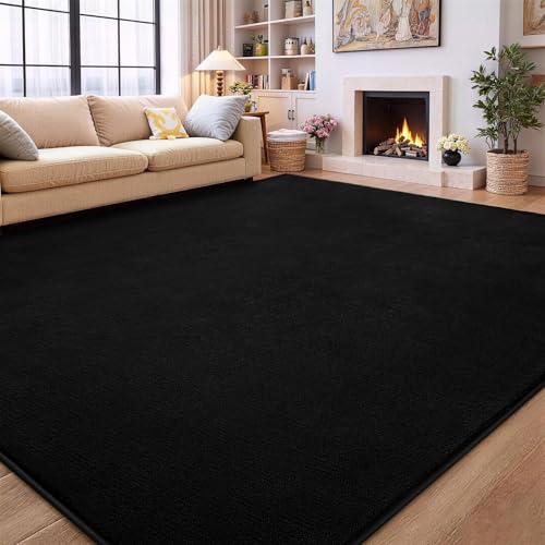 Vasofe Large Modern Area Rugs for Bedroom Living Room, Soft 5x7 Black Rug | Non-Slip Washable Thickened Memory-Foam Indoor Carpets, Minimalist Carpet for Boys Girls Room Playroom Home Decor - color: Black, size: 5' x 7' (Rectangular)