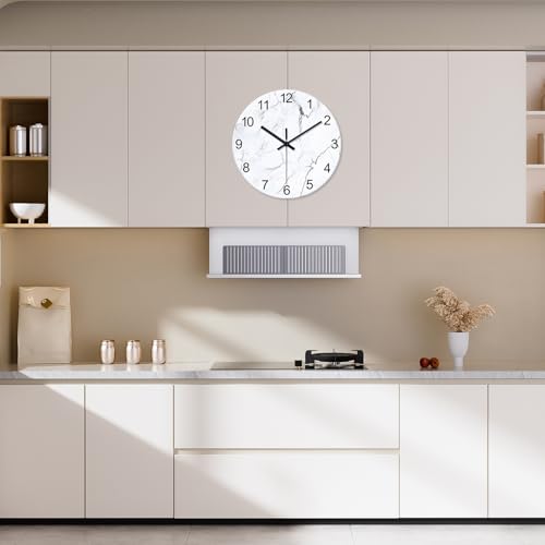Marble Glass Wall Clocks Battery Operated 16 Inch | Big White Abstract Modern Analog Wall Clocks for Living Room Office Dining Room Silent Non Ticking Wall Clock - color: White1, size: 16 Inch