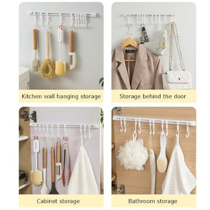 OULIGET Utility Slide Rail Hook,Under Cabinet Kitchen No Punching Hooks for Hanging Utensil,Bathroom Bedroom Office Wall Door Rack with 10 Hooks,15.7 and 11.8 Inches,2Pieces - color: White