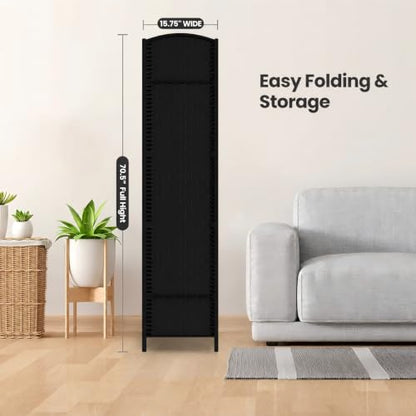6 Panel Folding Room Divider,Woven Privacy Screen,Black | Solid wood frame, handcrafted diamond pattern, 6FT tall, extends to 94.5 inches wide, no assembly required - color: Black, size: 6-Panel