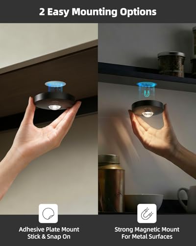 Rechargeable Puck Lights with Remote Control, 1500mAh Battery Operated Tap Lights, Dimmer & Timer Under Cabinet, Wireless LED Stick-On for Closet, Bedroom, Kitchen - Black 12Pcs - color: Black