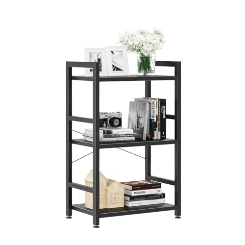 NUMENN 3 Tier Slim Bookshelf, Tall Freestanding Open Storage Bookcase, Black - color: Black, size: 3 Tier slim