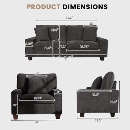 DOPEDIO 71.25" Sofa Set, Chenille Loveseat & 2 Accent Chairs, Dark Grey | Modern chenille sofa set with removable covers, spring cushions, solid wood frame, easy assembly for comfortable living rooms - size: 71.25 inch + 2 Single, style: Dark Grey Chenill