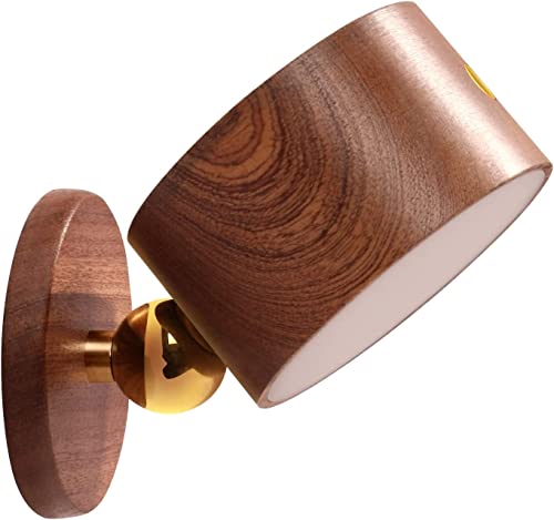 Wood Wall Sconce Cordless,Magnetic Wall Mounted(Sapele) | USB C Rechargeable, Dimming Night Light,for Bedside,Cabinet,Reading,Home Decor - color: Sapele