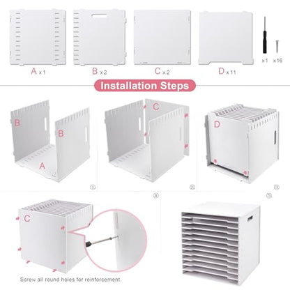SONGWAY 12x12 Paper Storage Organizer - 13 Tier Desk File Organizer with Adjustable Shelves, Letter Mail Tray, 12x12 Stackable Scrapbook Paper Storage Cube for Home Office Classroom (Pack of 2) - size: 12-Tier (Pack of 2)