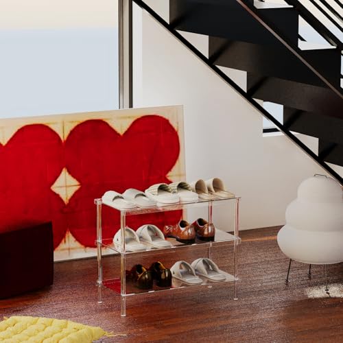 Aquiver 3-Tier Acrylic Shoe Rack - Modern Freestanding Shoe Storage Shelf for Entryway, Closet - 25.6'' L x 11.8'' W x 20.3'' H, Easy Assembly & Clean - size: 25.6''L x 11.8''D x 20.3''H