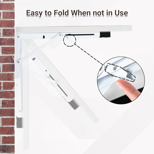 Neoaider Wall Mounted Folding Desk 23.6” x 15.7”, White | Drop Down Table with Metal Collapsible Brackets, Folding Wall Table for Small Spaces, Home, Office, Kitchen, Laundry Room - color: White, size: 23.6" x 15.7"