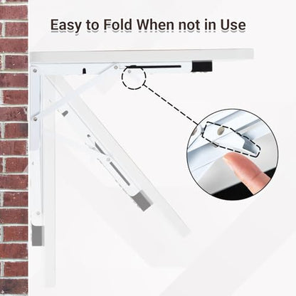 Neoaider Wall Mounted Folding Desk 23.6” x 15.7”, White | Drop Down Table with Metal Collapsible Brackets, Folding Wall Table for Small Spaces, Home, Office, Kitchen, Laundry Room - color: White, size: 23.6" x 15.7"