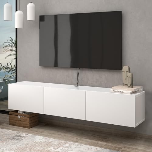 Atelier Mobili White Floating TV Console, Wall Mounted TV Stand for Up to 75 Inch TV, Floating Entertainment Center with Shelf - color: Pure White