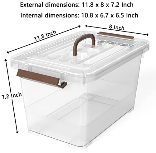 WYT 6-Pack Clear 7 Quart Storage Latch Box/Bins, Plastic Stackable Latching Box with Brown Handle and Lid, Multi-Purpose, 7 Litre - size: 7qt - 6 pack