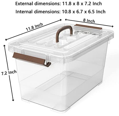 WYT 6-Pack Clear 7 Quart Storage Latch Box/Bins, Plastic Stackable Latching Box with Brown Handle and Lid, Multi-Purpose, 7 Litre - size: 7qt - 6 pack