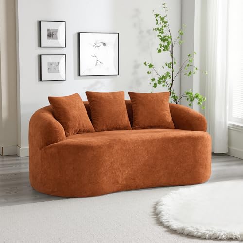 65" Boneless Loveseat Sofa Couch, Modern Comfy Curved Cloud Sofa, Chenille Deep Seat Love Seat Couches for Living Room, No Assembly, Orange - color: Orange, size: Loveseat Sofa