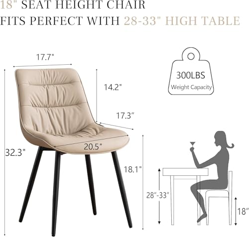 Kidol & Shellder Dining Chairs Set of 2, Faux Leather Upholstered Kitchen Chairs with Metel Legs, Mid Century Modern Side Chair for Dining Room, Living Room, Lounge, Restaurant, Khaki - color: Tan