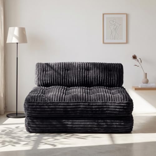 Boneless Chair Folding Sofa Bed, Sleeper Chair, Black, Full | Fold Out Chair Bed, Portable with Pillow, Back Support, For Living Room Bedroom, Comfy Mattress for Adults - color: Black, size: Full