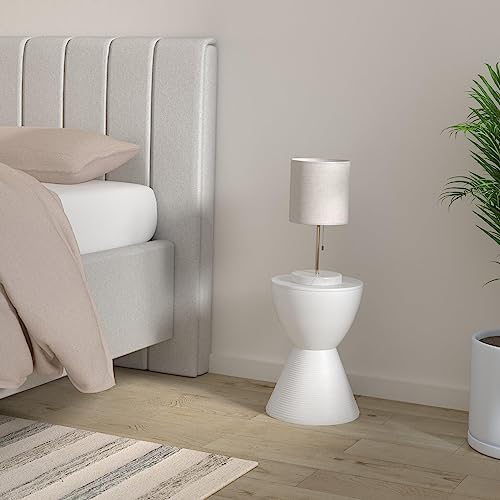 LeisureMod Modern Hourglass White Side Table - ABS Shell Drum End Table with Storage for Indoor & Outdoor Use - color: White