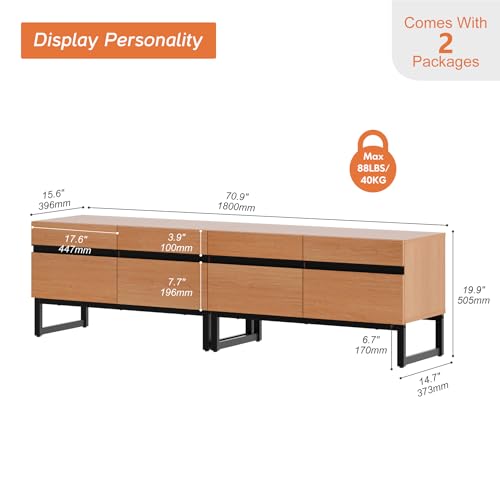 WAMPAT Modern TV Stand for 50-75 Inch TVs, Wood Entertainment Center with Metal Base Storage Cabinets, Media TV Console for Living Room, Mocha, 2Pcs - color: Mocha, size: 2 Pcs