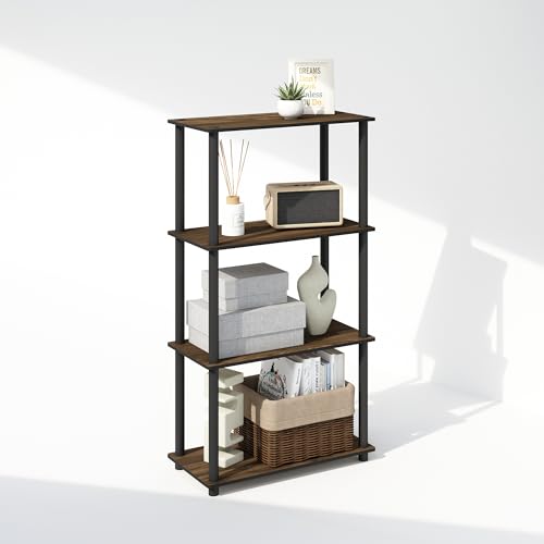 Furinno Turn-N-Tube Book Shelf, 4-Tier Bookshelf, Bookcase with Multipurpose Compact Display Rack, 11.6 x 23.6 x 43.2, for Living Room, Bedroom, Home Office, Columbia Walnut/Black - color: Columbia Walnut/Black, size: 4-Tier Round Tube