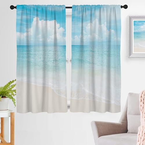 zokyer Coastal Curtains, Beach Theme, 42" W x 63" L, Rod Pocket, 2 Panels | Hawaiian Tropical Nautical Ocean Seascape, S-ummer Blue Sea Sky Nature Landscape, Sand Window Drapes Decor - size: 42"W x 63"L (Pack of 2)