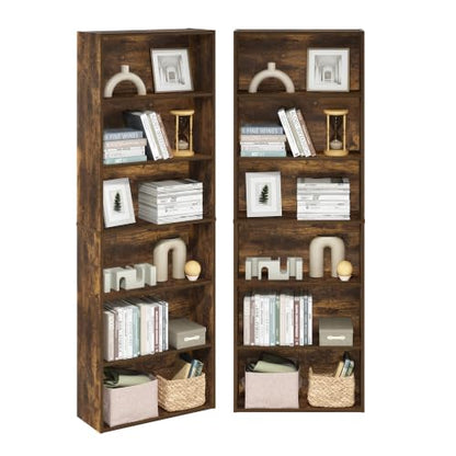 Furinno Jaya Book Shelf Set of 2, 6-Tier Bookshelf, Bookcase, 9.5 x 24.6 x 71, for Home Office, Living Room, Amber Pine - color: Amber Pine, size: Set of 2, 6-Tier
