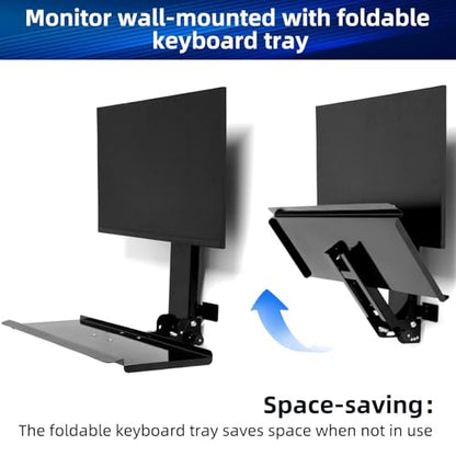 Monitor Wall Mount with Keyboard Tray and PC Wall Mount Set, Monitor and Keyboard Wall Mount Height Adjustable Fits 17"-32" Computer Screens, All in One PC Wall Mount with VESA Standard, 26" Wide Plat - color: Satin Black