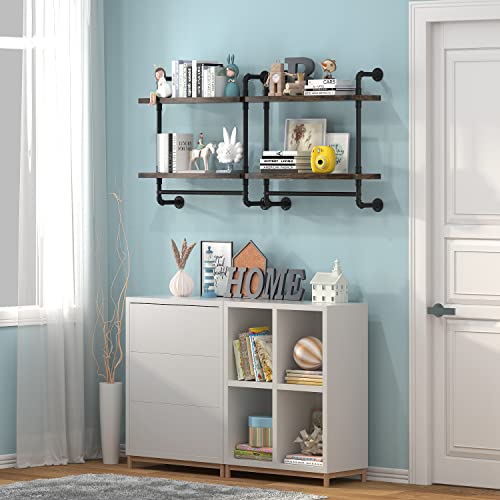 Helsin 24inch Industrial Pipe Shelving Bathroom Shelves Wall Mounted with Towel bar, 2 Tier Rustic Wood Floating Shelf, Metal Towel Rack Wall Shelf for Home & Bathroom (Brown, 24inch) - color: Brown, size: 24inch