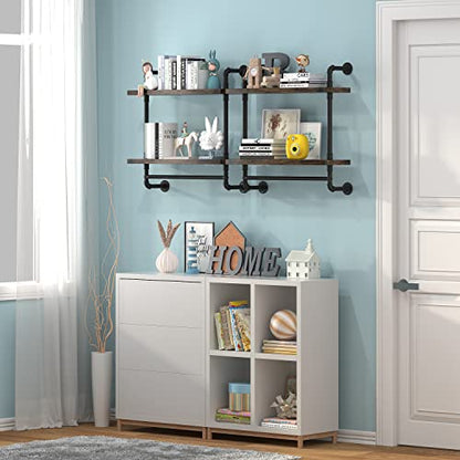 Helsin 24inch Industrial Pipe Shelving Bathroom Shelves Wall Mounted with Towel bar, 2 Tier Rustic Wood Floating Shelf, Metal Towel Rack Wall Shelf for Home & Bathroom (Brown, 24inch) - color: Brown, size: 24inch