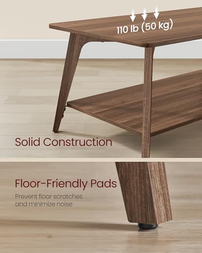 VASAGLE MAEZO Collection - Coffee Table, 2-Tier Center Table with Storage, Tapered Legs, Curved Transitions, 21.7 x 39.4 x 17.7 Inches, Easy to Assemble, for Living Room, Chestnut Brown ULCT249KX01S - color: Chestnut Brown