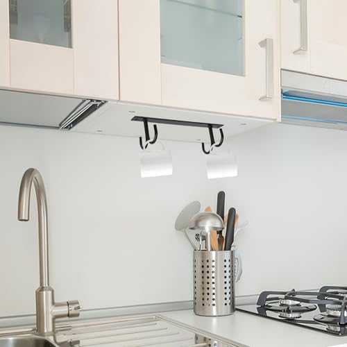 Wakauto Iron Kitchen Mug Rack 4-Hook Hanging Cup Holder Under Cabinet Coffee Mug Organizer with Iron Wire for Kitchen Storage and Cup Draining