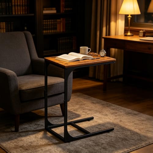 WLIVE C-Shaped End Table Set of 2, Small Couch Side Tables with Metal Frame, Sofa Table TV Tray for Living Room, Bedroom, Rustic Brown - color: Rustic Brown