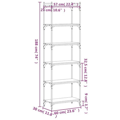 Black Industrial Bookcase, Tall 74-Inch Bookshelf with 6-Tier Adjustable Shelves, Durable Engineered Wood & Metal for Living Room, Office, Study - color: Black/74", size: 23.6"