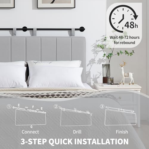 Queen Headboard Only, Wall Mounted Hanging Upholstered Bed Head Board | Modern Vertical Channel Design of Fine Linen, Elegant Grey Fluted Headboard for Bedroom (Grey, Queen Size) - color: Linen/Grey, size: Queen