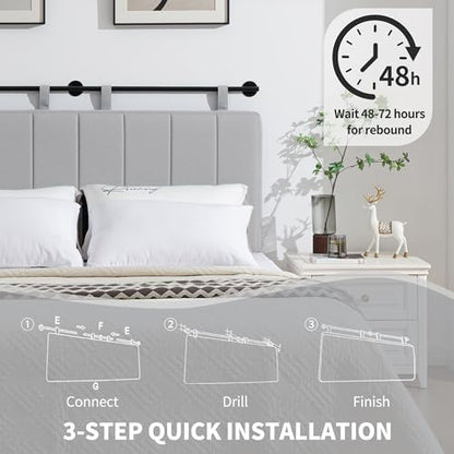 Queen Headboard Only, Wall Mounted Hanging Upholstered Bed Head Board | Modern Vertical Channel Design of Fine Linen, Elegant Grey Fluted Headboard for Bedroom (Grey, Queen Size) - color: Linen/Grey, size: Queen